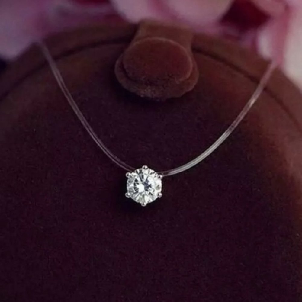 NEW 2CT Solitaire Diamond Invisible Chain Necklace